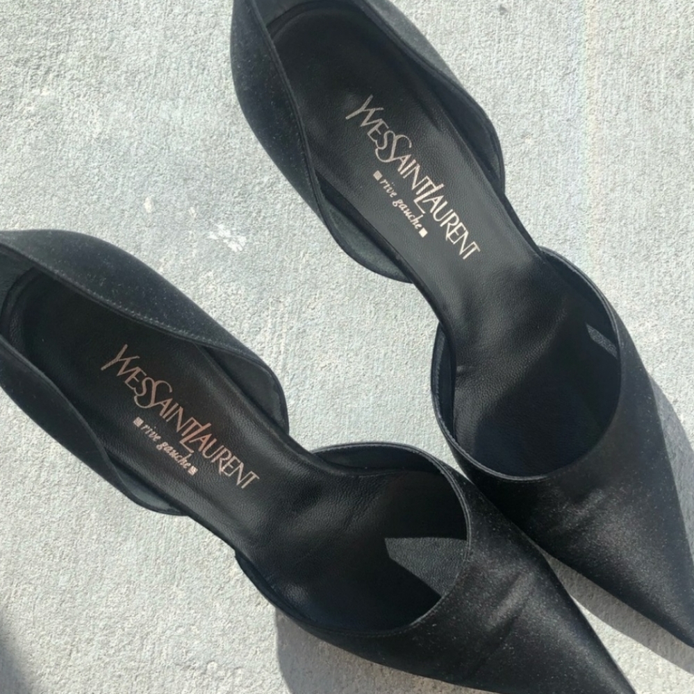 YSL Yves Saint Laurent black satin pumps